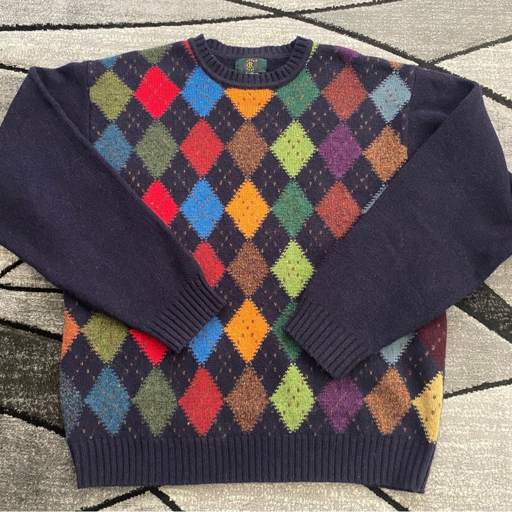 Club Room Navy Multicolor Argyle Crewneck Sweater